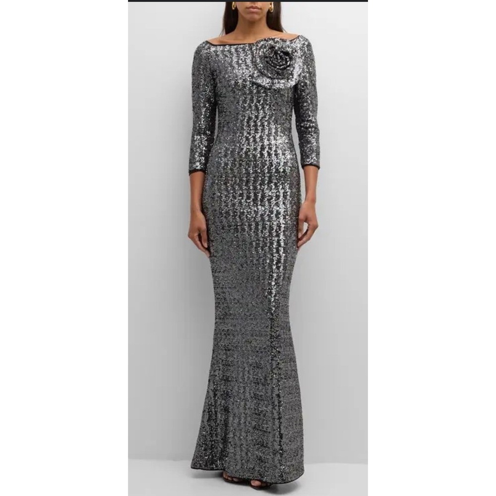 $1450 CHIARA BONI LA PETITE ROBE Sequin Mermaid Gown Sz 42. Sparkle. NWT